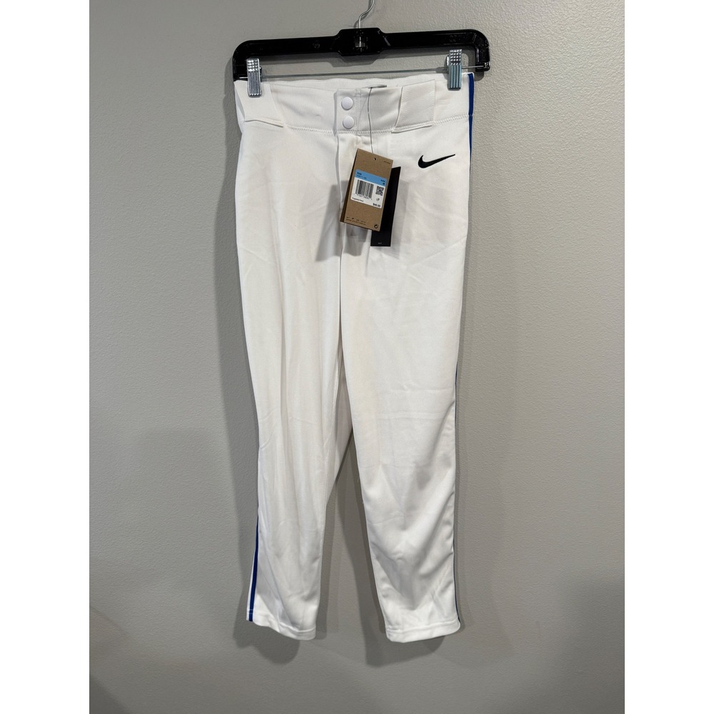 Nike Kids Baseball Pants White Blue Stripe Slim Fit DX9171-103 Size Medium NWT